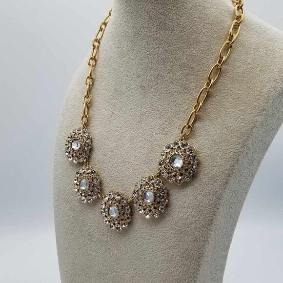 NWOT J Crew Clear Crystal Circle Statement Necklace - Picture 5 of 9